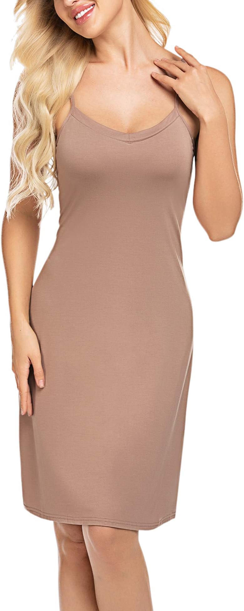 AvidloveWomen Full Slips Sexy Chemise Nightgown V Neck Straight Dress Nightwear S-4XL
