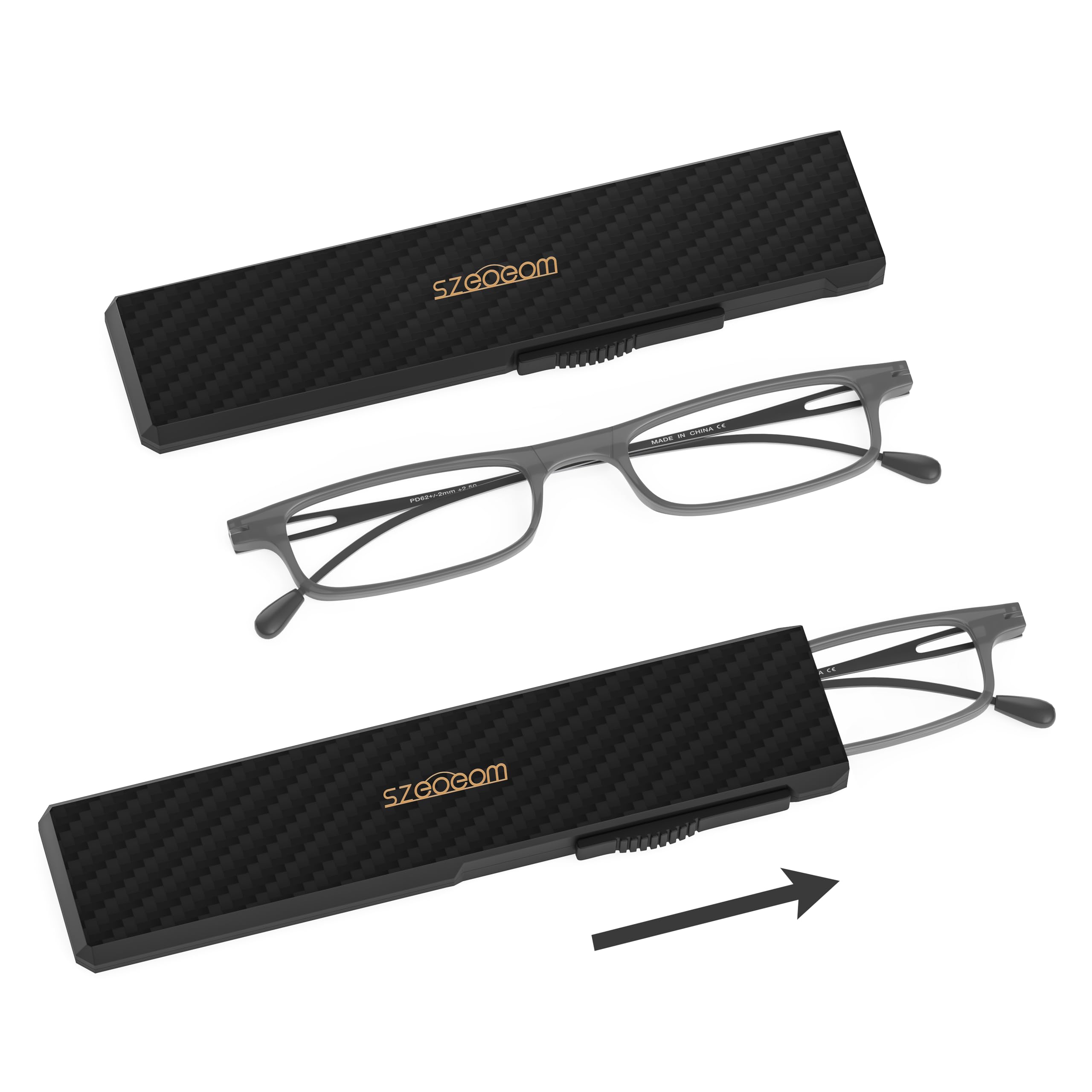 SZEOEOM Ultra thin Folding Reading Glasses Women Men Lightweight TR90 Blue Light Blocking Anti Foldable Compact Computer Readers Portable Slim Flat sturdy case Black +2.0 (GRAY, 1.5, Dioptres)