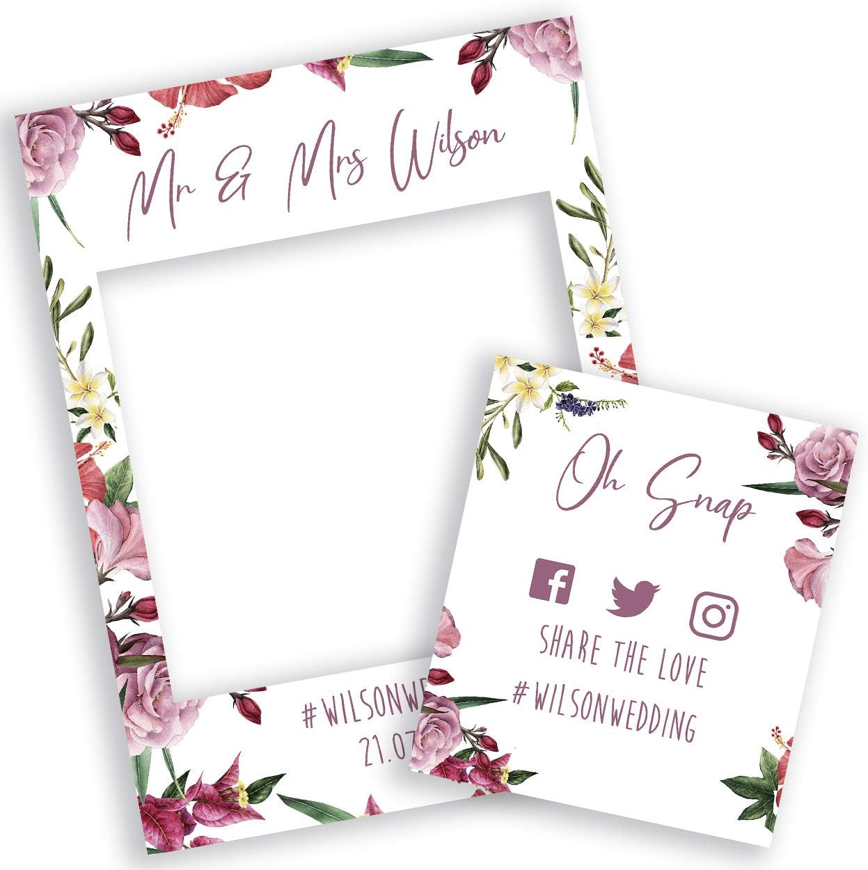 Personalised Wedding Selfie Frame Photobooth Prop Decoration for Creating Fabulous Memories of Your Special Day - Tropical Flowers