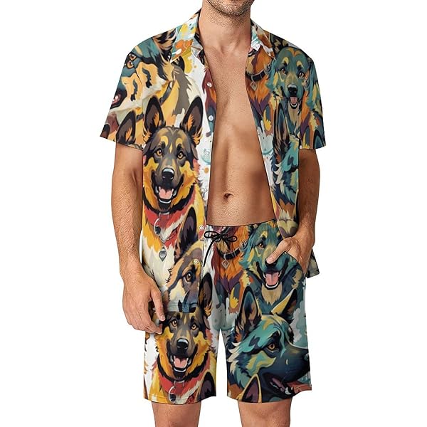 LucMatton Men's Hipster Short Sleeve Button Down Leopard Print Shirt For Club Rock Party Khaki Small