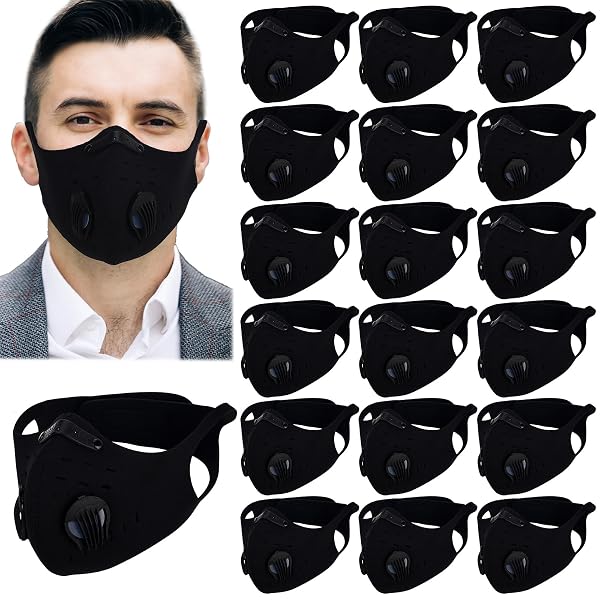 CUTECROP 24 PC DUST MASK SPORTS FACE PROTECTION RIDING COVER WITH VALVE REUSABLE BREATHING FACE SHIELD FOR WOODWORKING MOWING (BLACK)