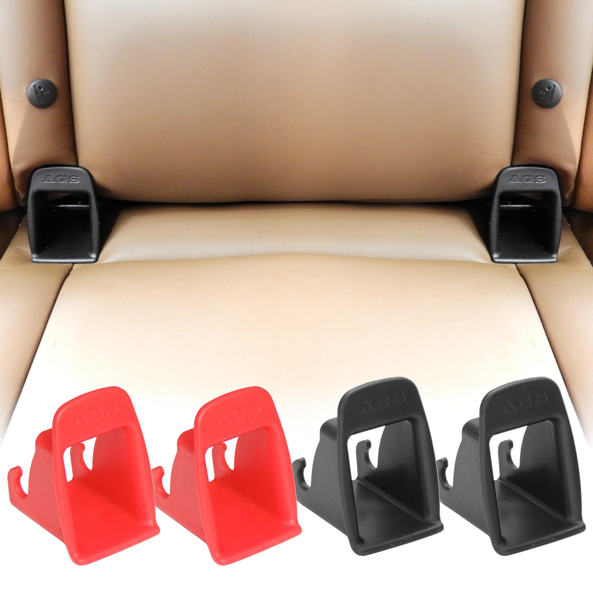 Photo 1 of JHKLS ISOFIX Interface Belt Latch Guide, 4Pcs Car Seat ISOFIX Interface Buckle Fixed Guide Groove Car Seat Bracket Connector, (2Pcs Red & 2Pcs Black)