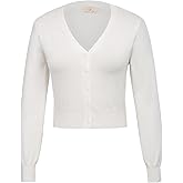 GRACE KARIN Long Sleeve Cropped Cardigan Sweaters for Women Lightweight Button Down V-Neck Open Front Bolero Shrug Jacket Ivory L