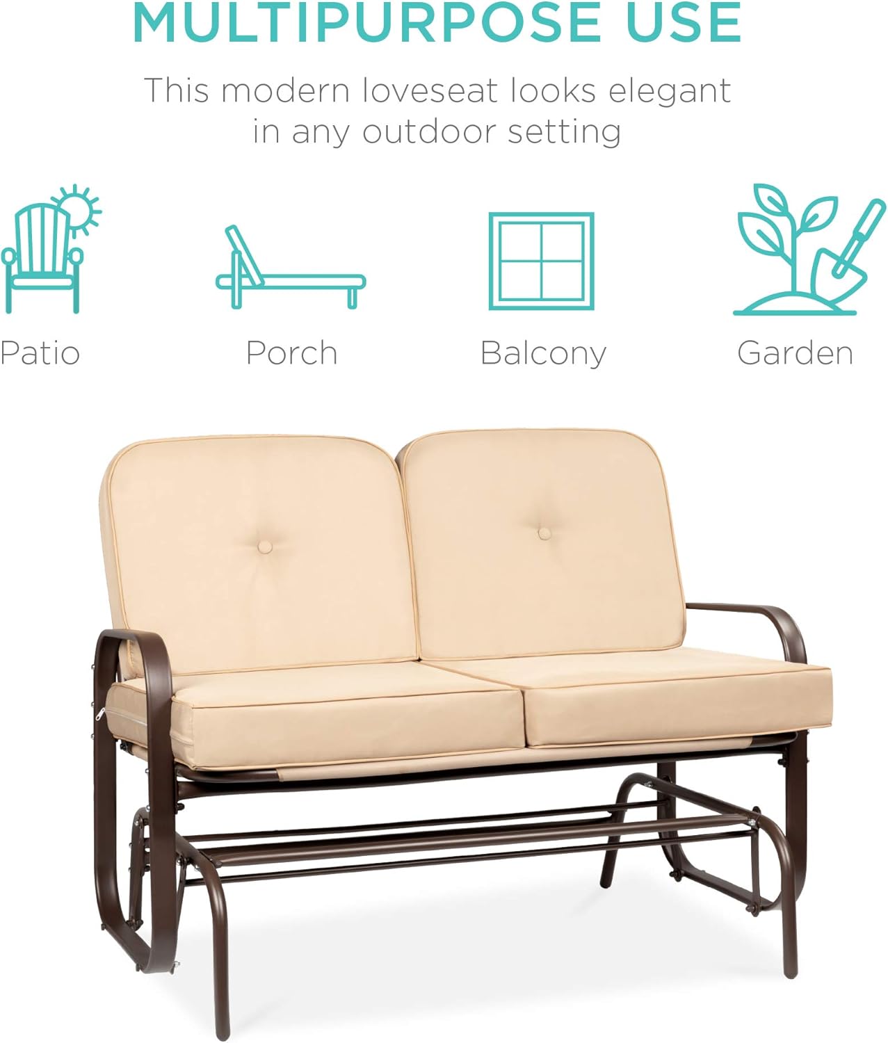 Best Choice Products 2-Person Outdoor Glider Bench Loveseat Rocking Chair for Patio, Garden, Yard, Porch w/Armrest, UV- and Water-Resistant Cushions - Beige : Garden & Outdoor