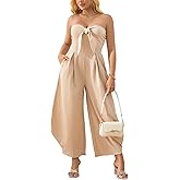 XNMHL Corset Jumpsuits for Women Tube Top Tie Front Romper Wide Leg Palazzo Pants with Pockets