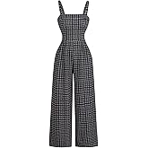 Floerns Women's Retro Plaid Wide Leg Jumpsuit Square Neck Sleeveless One Piece Romper