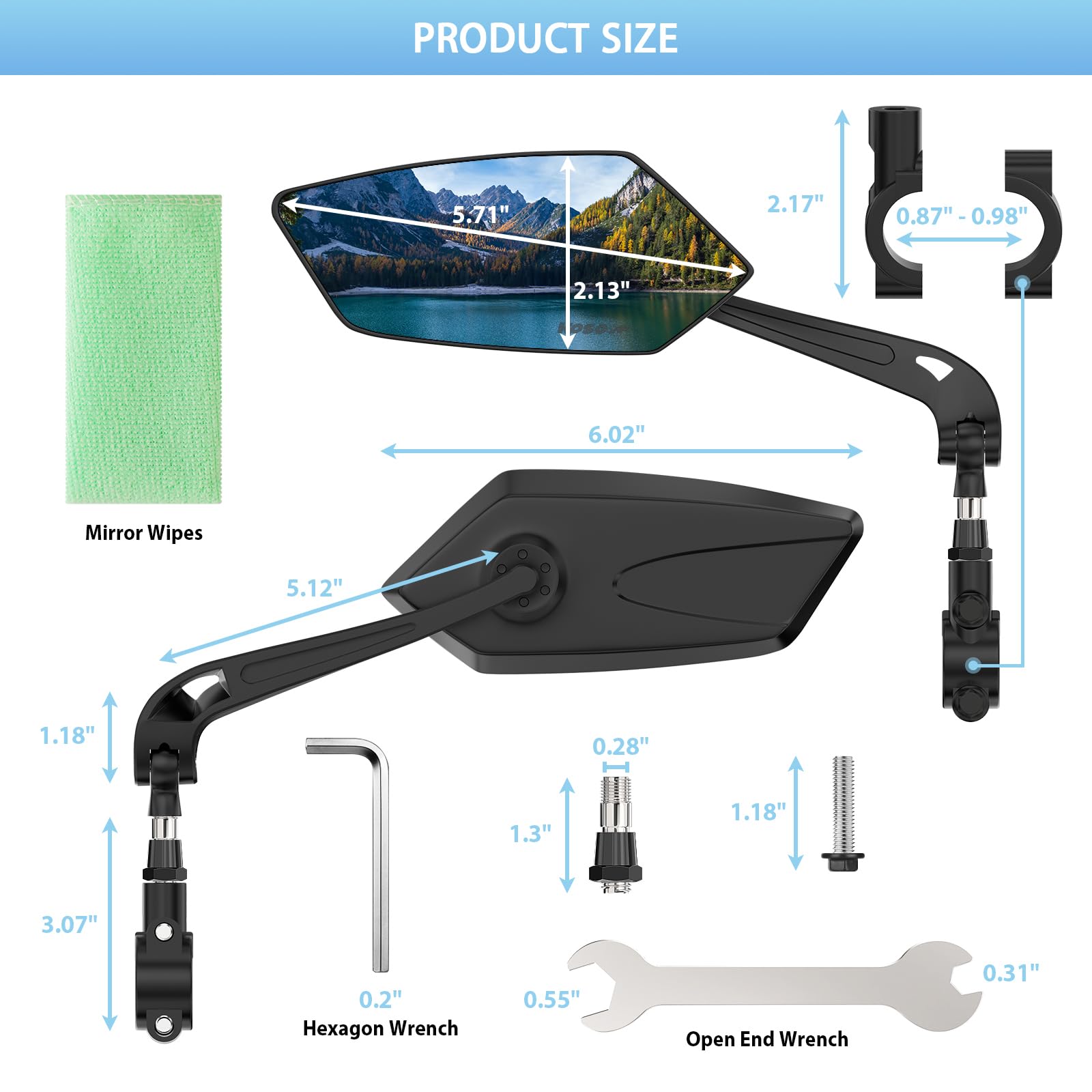 2 Pack Bike Mirrors, eBike Mirrors for Handlebars, 360° Adjustable Safety Bicycle Rear View Mirrors, Scratch Resistant Glass Lens, Bicycle Universal Fit Accessories