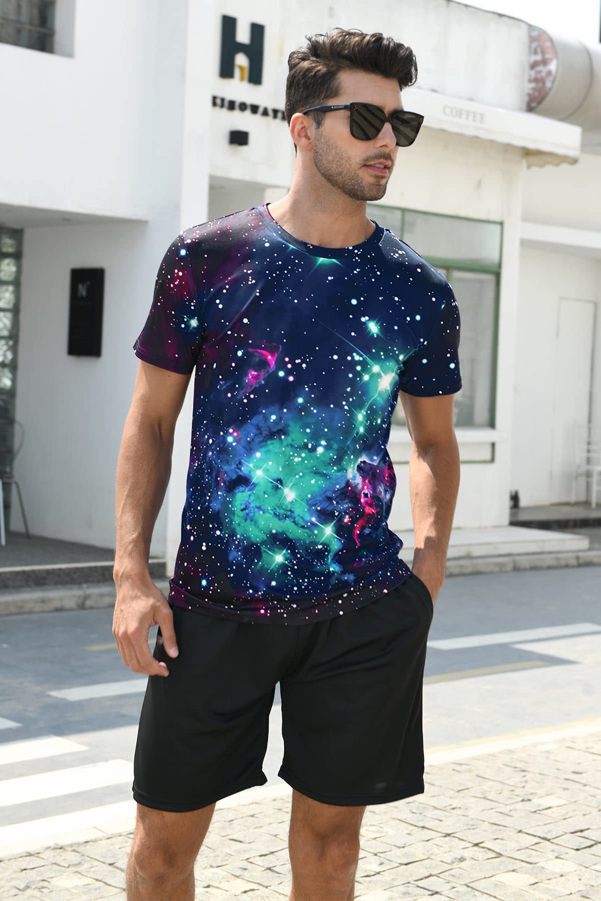 Fanient T-Shirts für Herren Galaxy Space Muster Vibes Kurzarm Tee Shirts 4