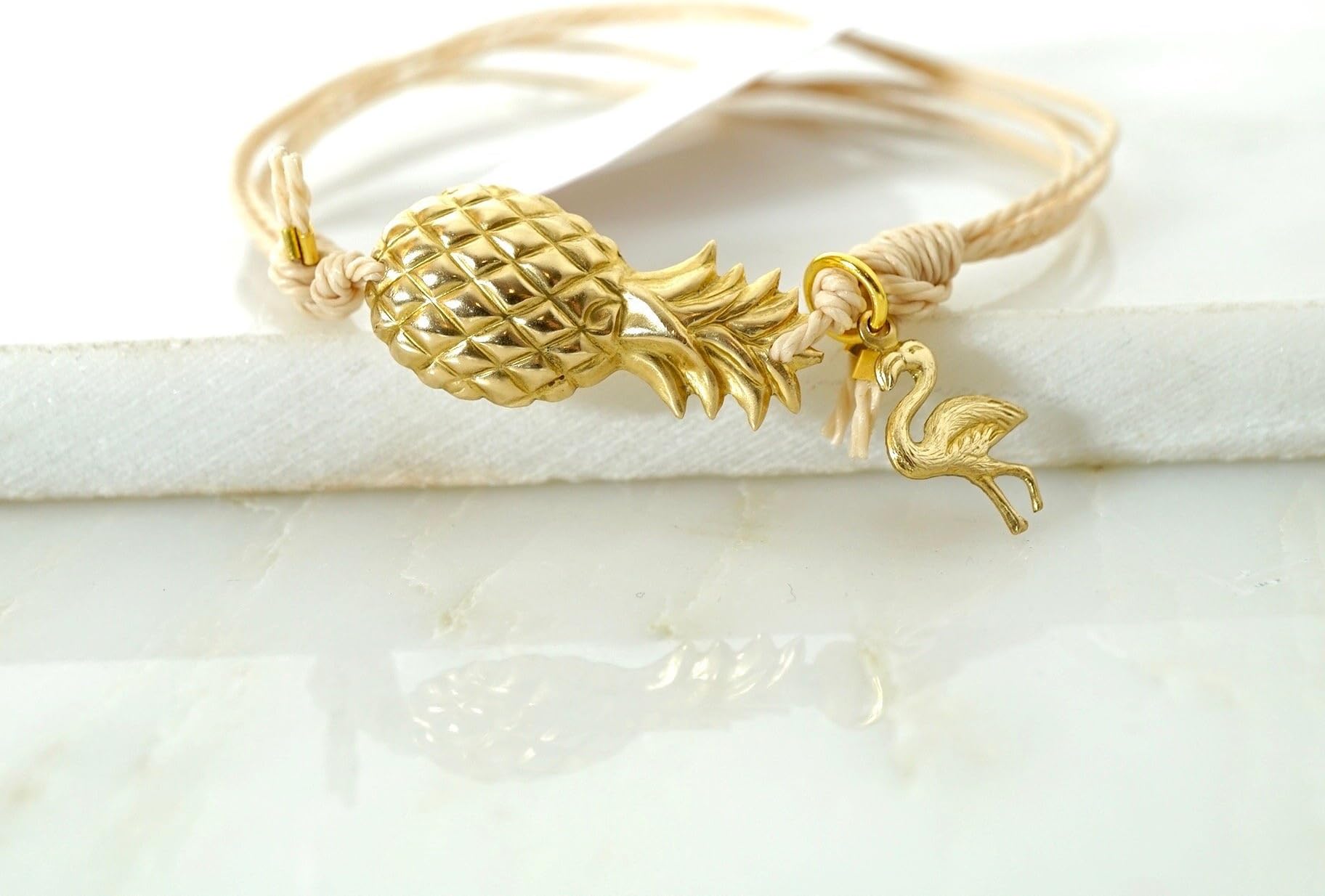 Pineapple and flamingo bracelet,beige friendship bracelet,tropicana jewellery,beach bracelet