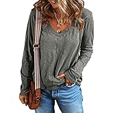 EVALESS Womens Tops Fashion V Neck Long Sleeve Shirts Casual Fall Outfits Basic T Shirts Blouses Top Women's Clothing