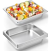 PLMMOUT 2 Pack Hotel Pans Half Size, 2.5 Inch Deep Food Pan, Stainless Steel Steam Table Pans, Commercial Half Pans for Hotel, 1/2 Size Steam Pan for Chafing Dishes Buffet Restaurant Catering Supplies