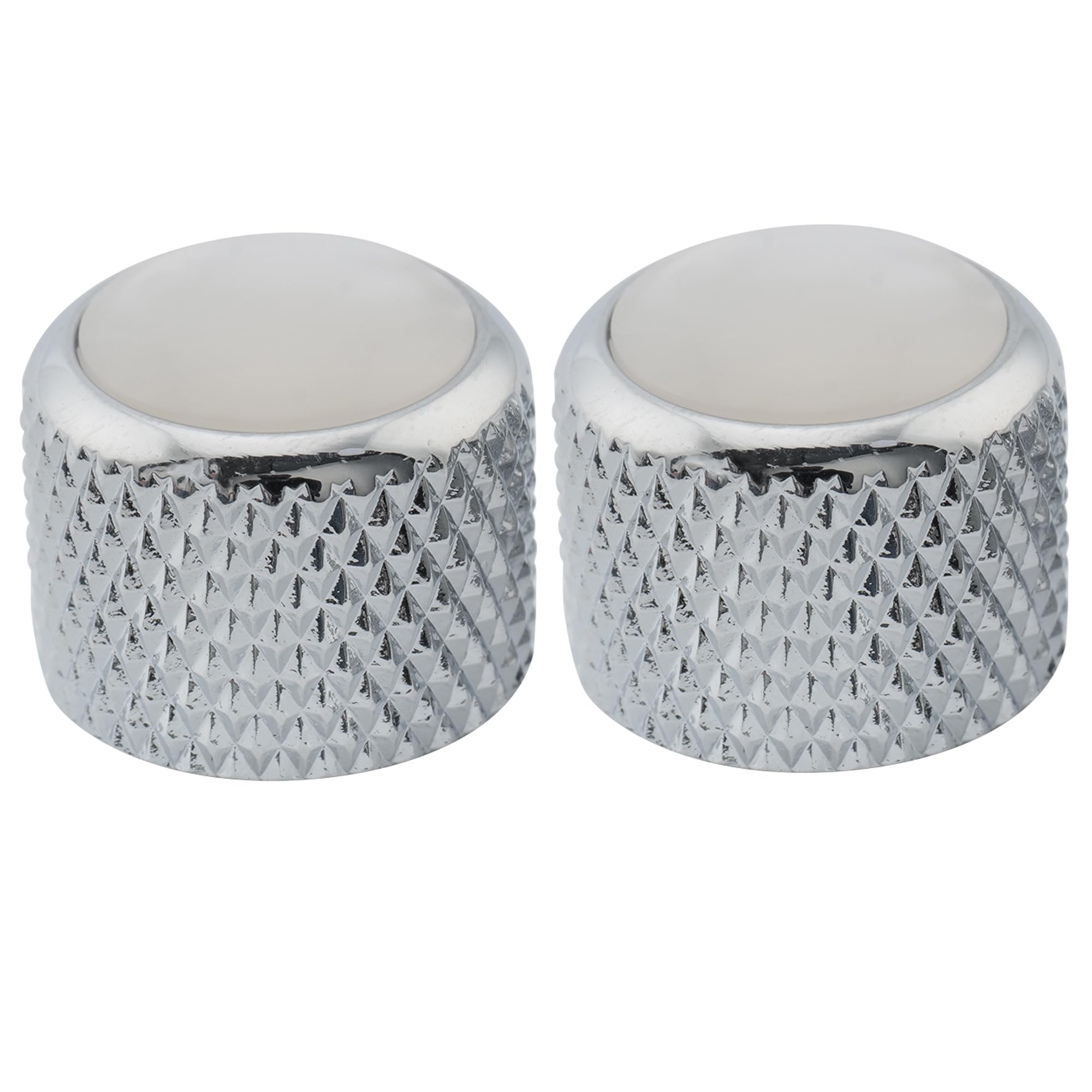 Musiclily Pro Metric 18 Splines Steel Dome Knobs Mother-of-Pearl Top Push-on Control Knob for Import Electric Guitar or Bass, Chrome (Set of 2)