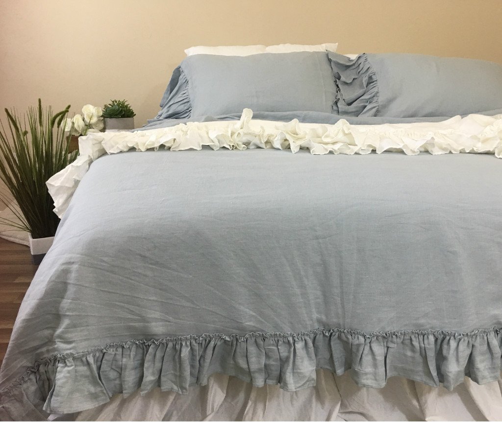 Amazon Com Duck Egg Blue Duvet Cover W Country Ruffle Hem