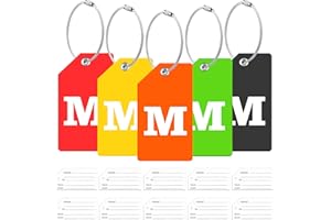 ZFAMYZH 5Pack Initial Silicone Luggage Tag with 10 Name ID Cards Perfect to Quickly Spot Luggage Tags for Suitcases Partial Privacy Cover & Stainless Steel Loops for Secure Fastening (M)