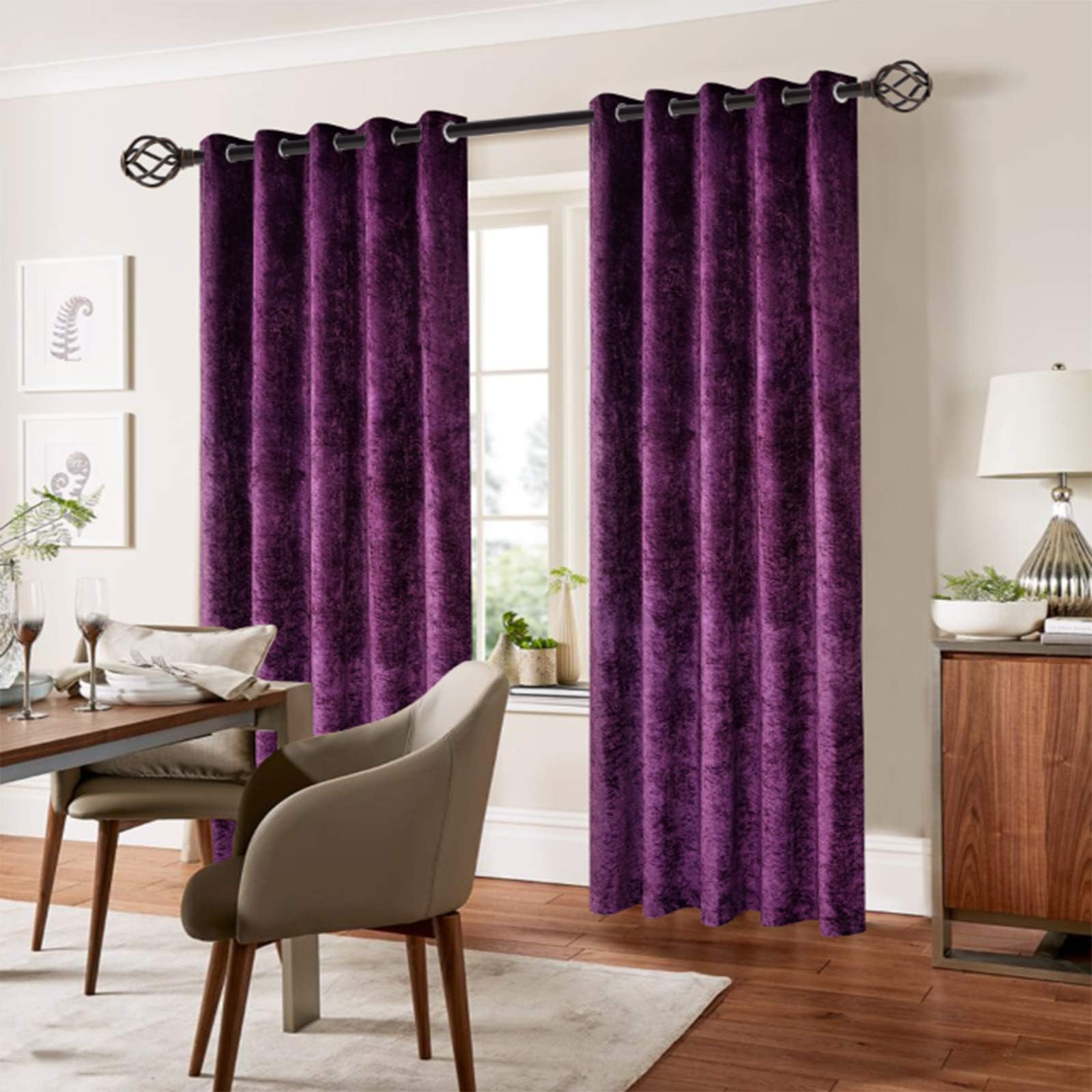 Bliss Home Living CRUSHED VELVET CURTAIN READYMADE FULLY LINED EYELET RING TOP HEADER CURTAINS (Purple, 46" Wide x 72" Drop)