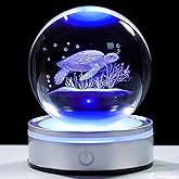 Movdyka Sea Turtle Gifts for Women Men 3D Sea Turtle Decor Statue Crystal Ball Night Light, Laser Engraved Sea Turtle Ornament Figurine Glass Snow Globe Room Decorations Crafts