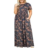 Nemidor Plus Size Maxi Dresses for Curvy Women Summer Casual Loose Short Sleeve Long Beach Dress with Pocket