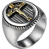 Rofusn Stainless Steel Jesus Cross Ring: Mens Vintage Christian Crucifix Rings Band Jewelry Gifts
