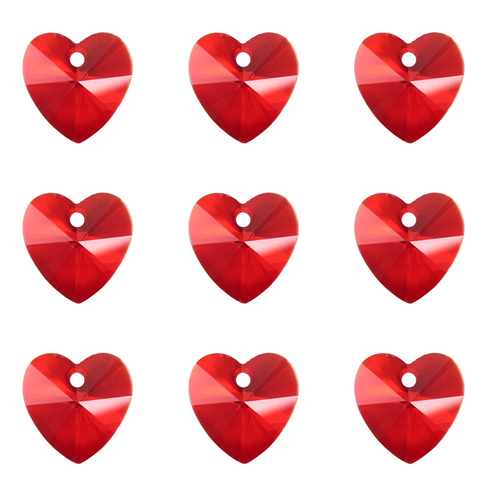 Cheriswelry 100pcs Red Heart Faceted Glass Pendants Love Heart Dangle Charms Beads for Jewellery Bracelet Making Hole:1mm