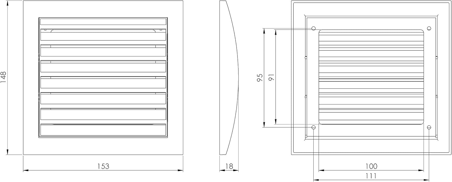 150x150mm / 6x6 inch Air Vent Cover - Adjustable Ventilation Grille with Flyscreen - ABS Plastic Anthracite - Image 3