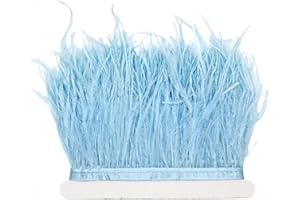 FQTANJU 2 Yards Soft & Natural Ostrich Feathers Fringe Trims Ribbon Used for Dress, Sewing, Craft Clothing, Lighting Decoration, Clothing DIY, etc. (Light Blue)