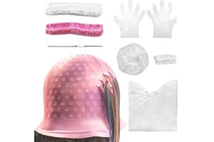 9 Pcs Highlight Cap Kit, Silicone Highlighting Cap Hair Dye Cap with Holes Reusable Highlighting Cap with Hook for Home Salon
