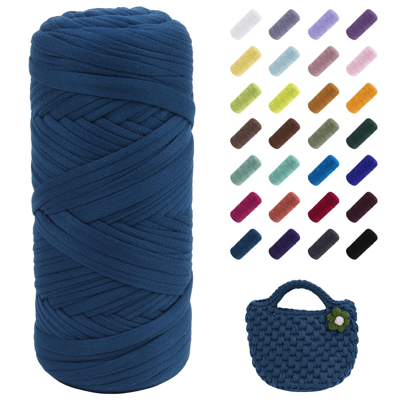 Uiopa T-Shirt Yarn, 200g/196ft Elastic Fabric Cloth Knitting T Shirt Yarn, Haze Blue Thick Crochet Fabric Ribbon for Crocheting Bags/Baskets/Rugs, Home Decor, DIY Crafts