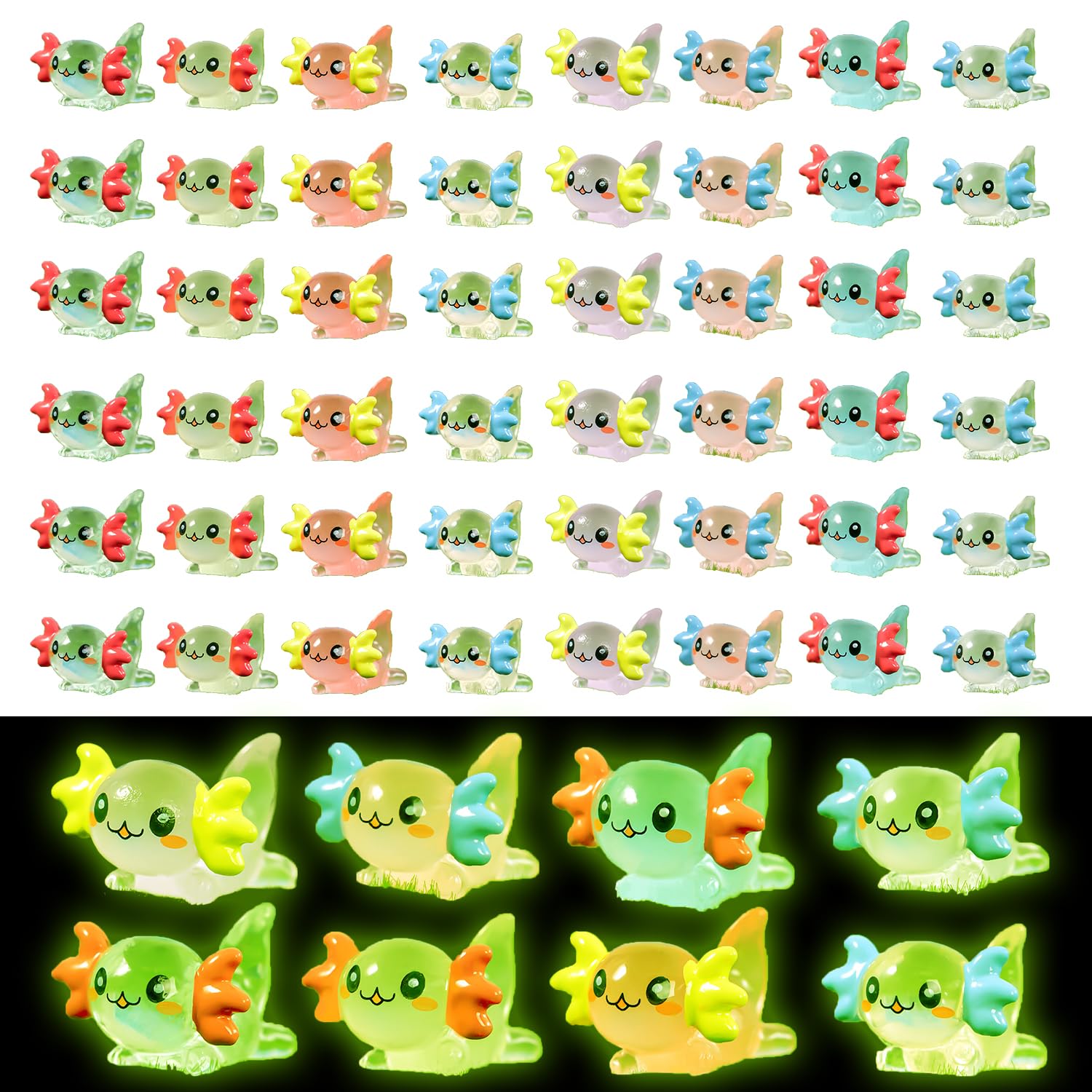 32 Pcs Mini Axolotl Figures, Luminous Tiny Resin Axolotl Gifts, Mini Axolotls Small Animal Figurines for DIY Craft Garden Landscape Dollhouse Potted Plants Decorations