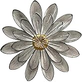 Novbvia Metal Flower Wall Sculpture, 12" Rustic Modern Floral Artwork, Distressed 3D Layered Iron Flower Wall Hanging Accent 