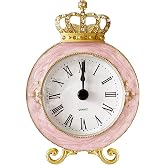 Pasiir Vintage Mini Analog Table Clock, Silent Crown Table Clock with Hand-Painted Metal Body and Battery Operated Non-Ticking Core for Shelf, Living Room, Bedroom, Bedside, Desk