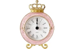 Pasiir Vintage Mini Analog Table Clock, Silent Crown Table Clock with Hand-Painted Metal Body and Battery Operated Non-Ticking Core for Shelf, Living Room, Bedroom, Bedside, Desk