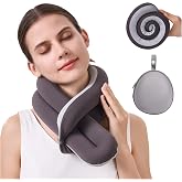 KPNEOL Travel Pillow, Neck Pillow &ndash; Ergonomic Memory Foam Pillow for Airplane, Adjustable &amp; Ultra-Lightweight with Dual-Sided Fabric for Flight, Car, and Office Use,Light Grey