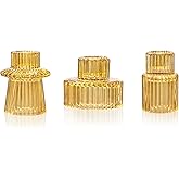 WELLIFE 3 Pcs Amber Glass Candle Holder, Taper Candle Holder, Amber Glass Candlestick Holder for Party, Wedding Decorations, Table Centerpieces and Thanksgiving