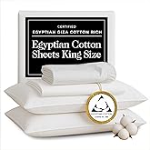 THE LINEN COMPANY NEW YORK Certified Egyptian Cotton Sheets King Size Set Optimally Blended with Long Staple Cotton - Silky-Soft Luxury Sateen Sheets - Wrinkle-Resistant, Skin Friendly & Breathable