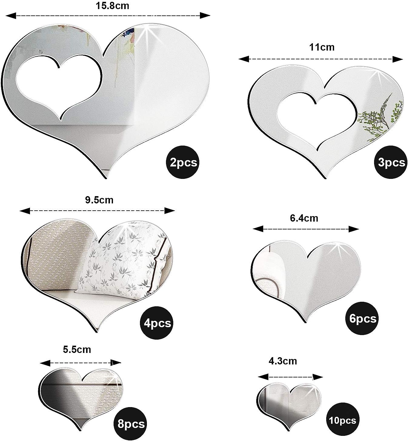 Removable Acrylic Mirror Setting Wall Sticker Decal for Home Living Room Bedroom Decor (Love Heart Shape, 33 Pieces) - Image 3