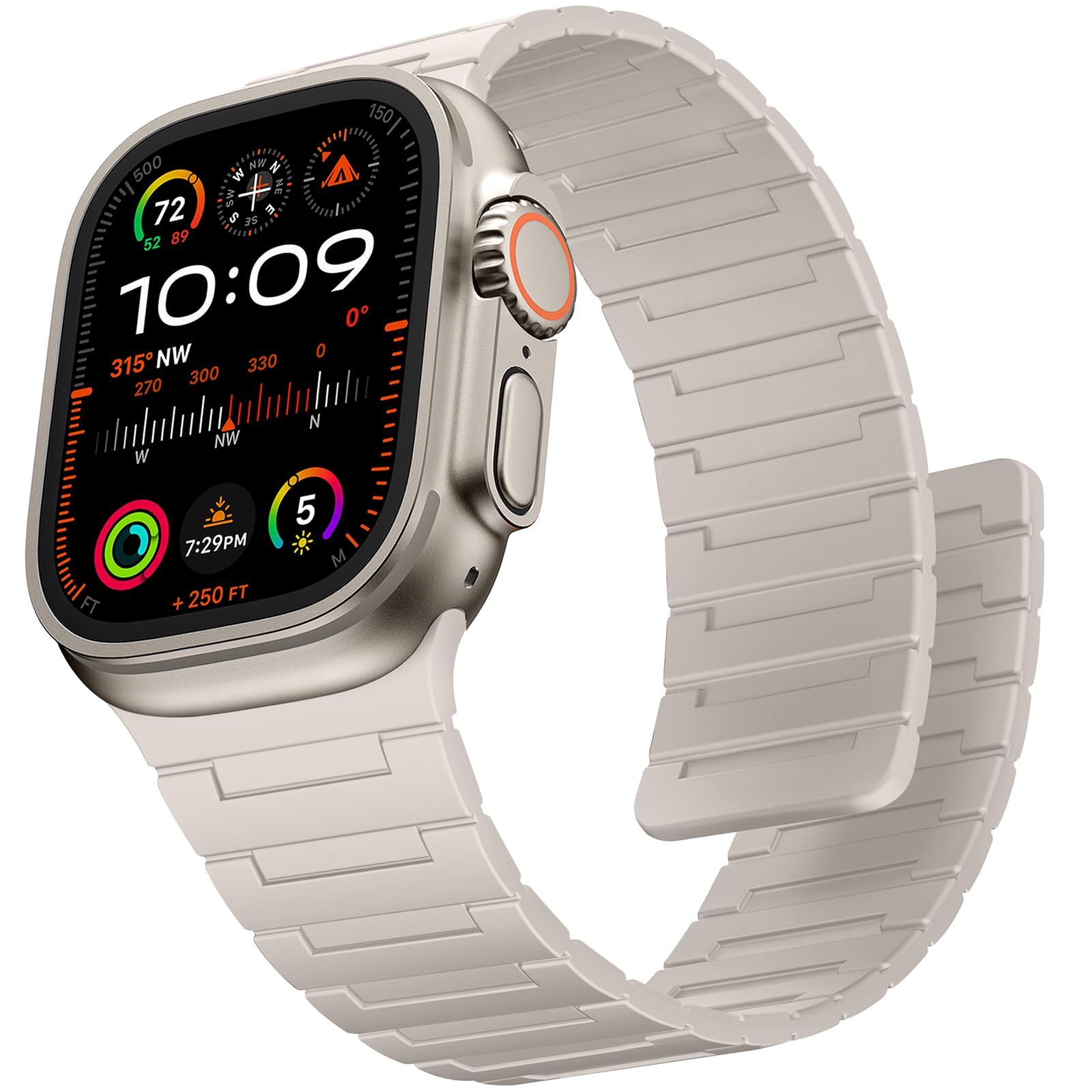 Suphart Strong Magnetic Strap Compatible with Apple Watch Strap 49mm 46mm 45mm 44mm 42mm 41mm 40mm 38mm, Silicone Band for iWatch Ultra 2 SE Series 10 9 8 7 6 5 4（49/46/45/44/42mm, Starlight）