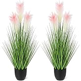 Jexine 2 Pcs Artificial Potted Plants 4 ft Tall Artificial Grass with Reed Flowers Potted Fake Greenery Floor Plants Tall in Pot for Housewarming Gift House Garden Bathroom Lobby Outdoor Decoration