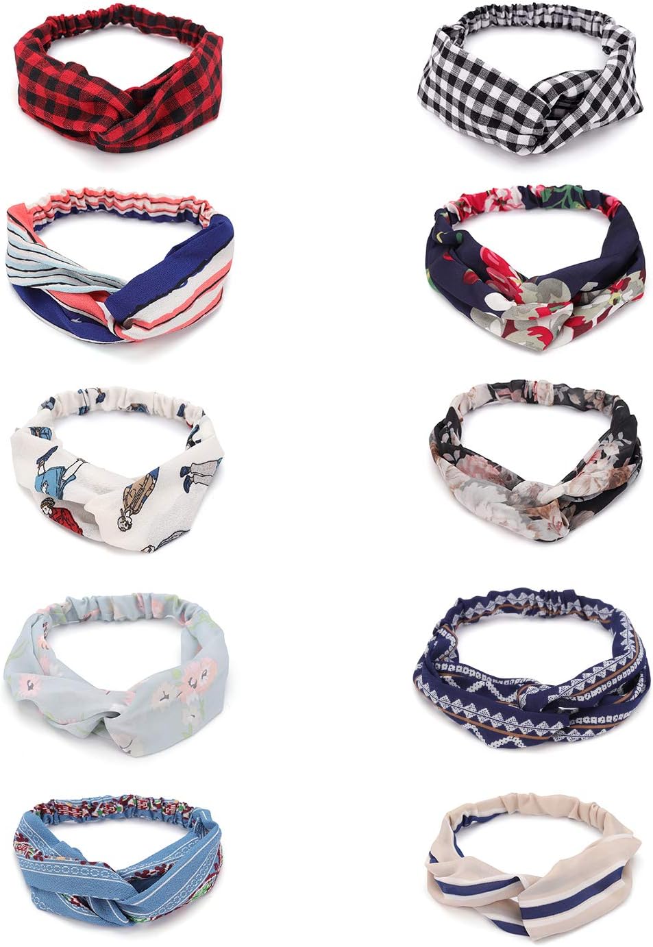 Homwel Women Headbands 5-10Packs Bohemian Vintage Flower Criss Cross Elastic Hairband,Hair Warp for Ladies,Yoga, Running and Party's Best Choice