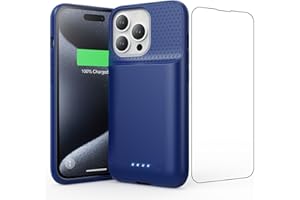 QTSHINE Apple iPhone 15 Pro 6.1 inch 15W Fast Charging Battery Case, 7500mAh Slim Portable Charging Case with 360Protection, Rechargeable Extended Phone Charger Cover - Blue