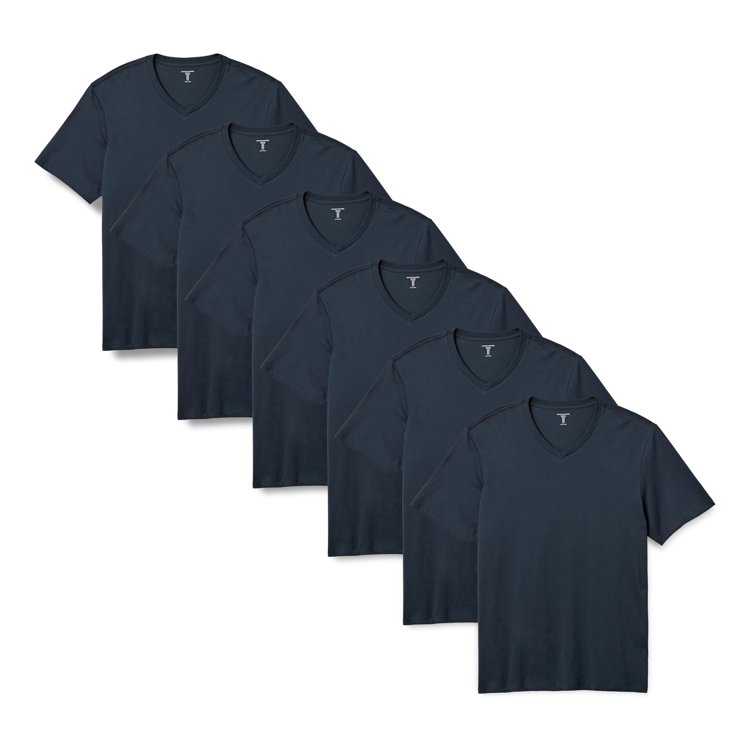 Amazon Essentials Herren Kurzärmeliger V-Ausschnitt in normaler Passform, 6er-Pack, Marineblau, L