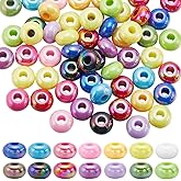 SUNNYCLUE 1 Box 100Pcs 10 Colors Flat Round Acrylic Beads Abacus Beads Large Hole Acrylic Bulk Oblate Colorful Separated 14mm Lentil Bead for Jewelry Making DIY Earring Bracelet Decoration Crafts