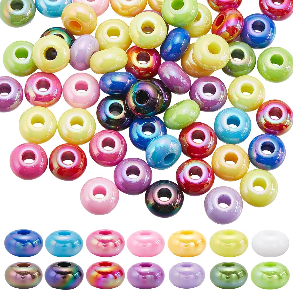 SUNNYCLUE 1 Box 100Pcs 10 Colors Flat Round Acrylic Beads Abacus Beads Large Hole Acrylic Bulk Oblate Colorful Separated 14mm Lentil Bead for jewellery Making DIY Earring Bracelet Decoration Crafts