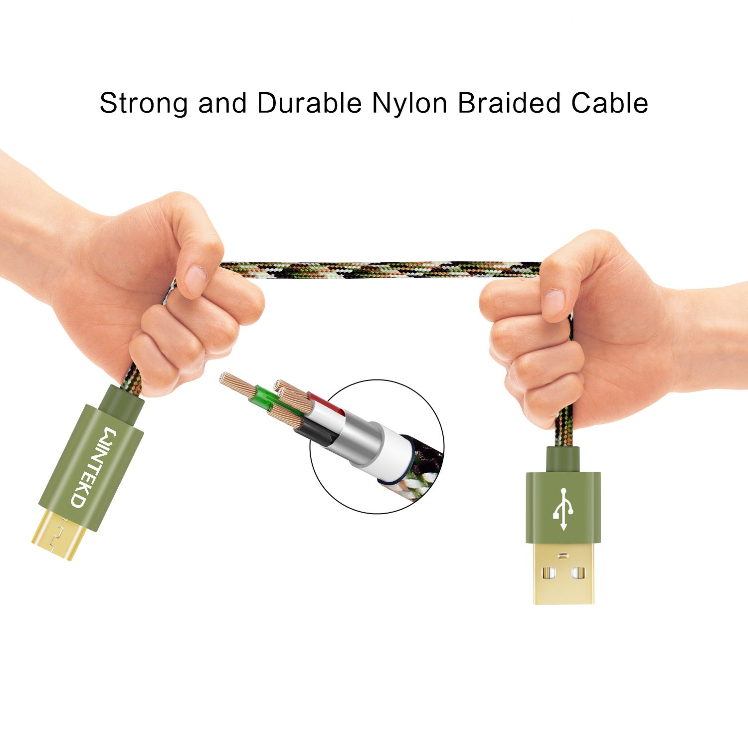 Micro USB Android Cable, WINTEKD [2-Pack 6.6ft] Premium Nylon Braided High Speed USB to Micro USB Charging Cord Android Fast Charger for Samsung Galaxy S7/S6/S5/Edge,Note 5/4/3,HTC,LG - (Camo Green)