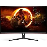 AOC C32G2E 32" Curved Frameless Gaming Monitor FHD, 1500R Curved VA, 1ms, 165Hz, FreeSync, 3-Year Zero Dead Pixel Policy, Bla