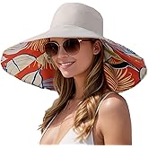 Women's Wide Brim Sun Hats UV Protection - Reversible Bucket Hat Foldable Beach Hat with Chin Strap Summer Hat for Travel