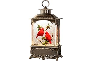Priddop Cardinal Snow Globe Christmas Decorations Cardinal Gifts Berry Branch USB/Battery Timer Music Glitter Snowfall Lantern 10.2 inch