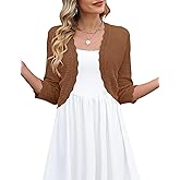 LOMON Women's 3/4 Sleeve Cropped Cardigan Knit Sweaters Trendy Open Front Bolero Shrugs for Dresses S-XXL