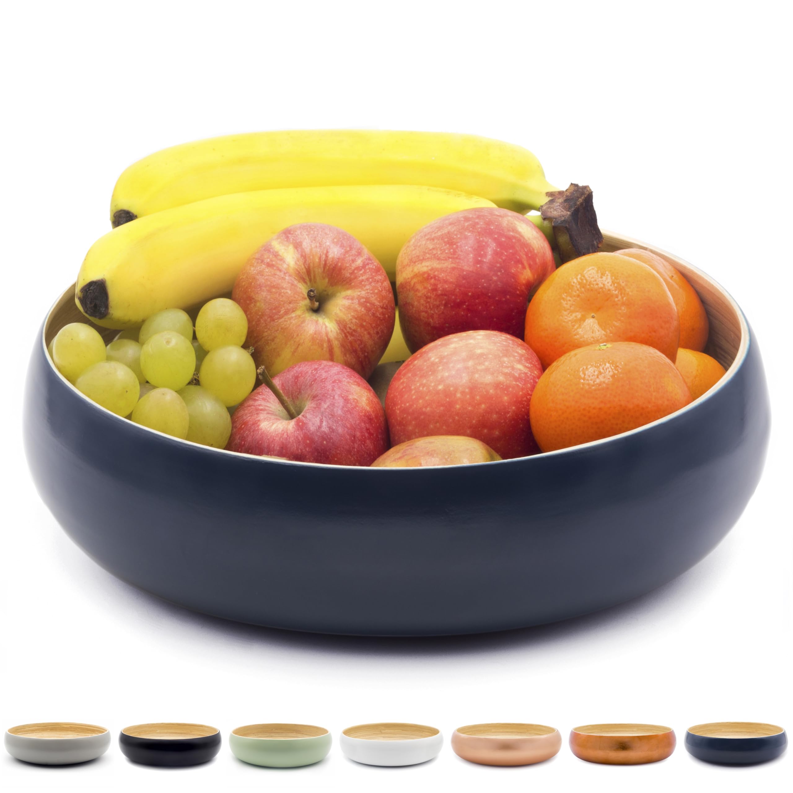Dehaus® Large Stylish Bamboo Fruit Bowl - 30cm, Navy Blue - Wooden Salad Serving Bowl - Fruit Basket for Kitchen or Bread Basket - Table Centrepiece Decoration - Home & Kitchen Tableware Accessories