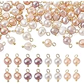 Pandahall 100Pcs Freshwater Pearl Charms Natural Pearl Pendant Connectors Oval Charms Links with Loop for Women Earring Necklace Jewelry Making