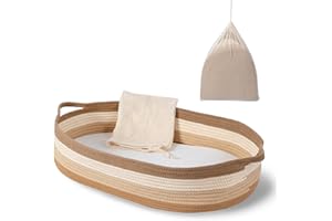 Baby Changing Basket - Moses Basket Changing Table Topper and Thick Foam Pad with Removable Cotton Mattress Cover, 100% Cotto